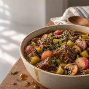 Keto Slow Cooker Beef Stew in a slow cooker dish