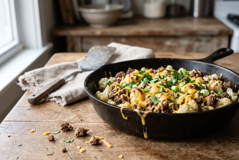 Cauliflower and Ground Beef Hash