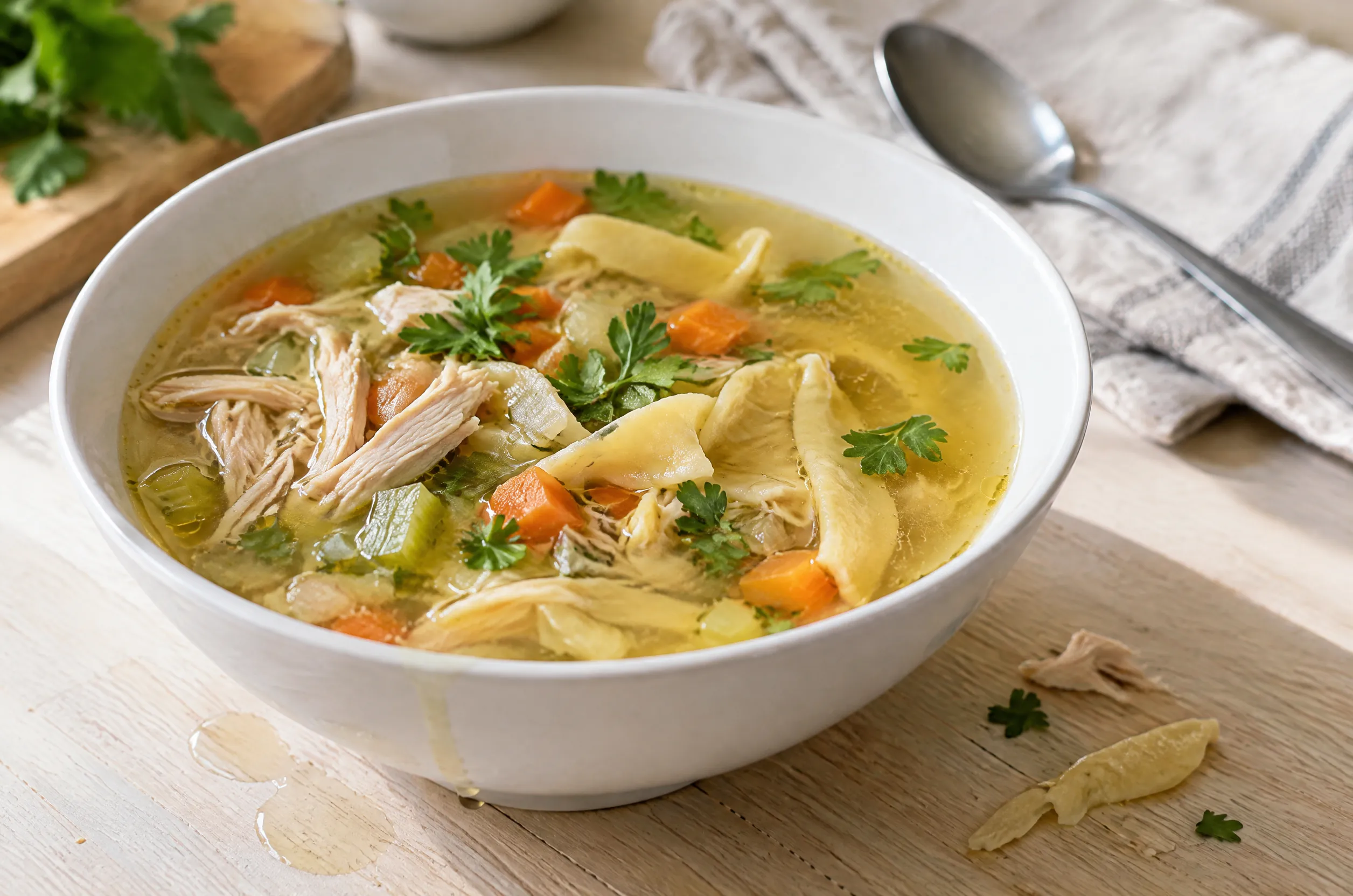 Keto Chicken Soup with Egg Noodles