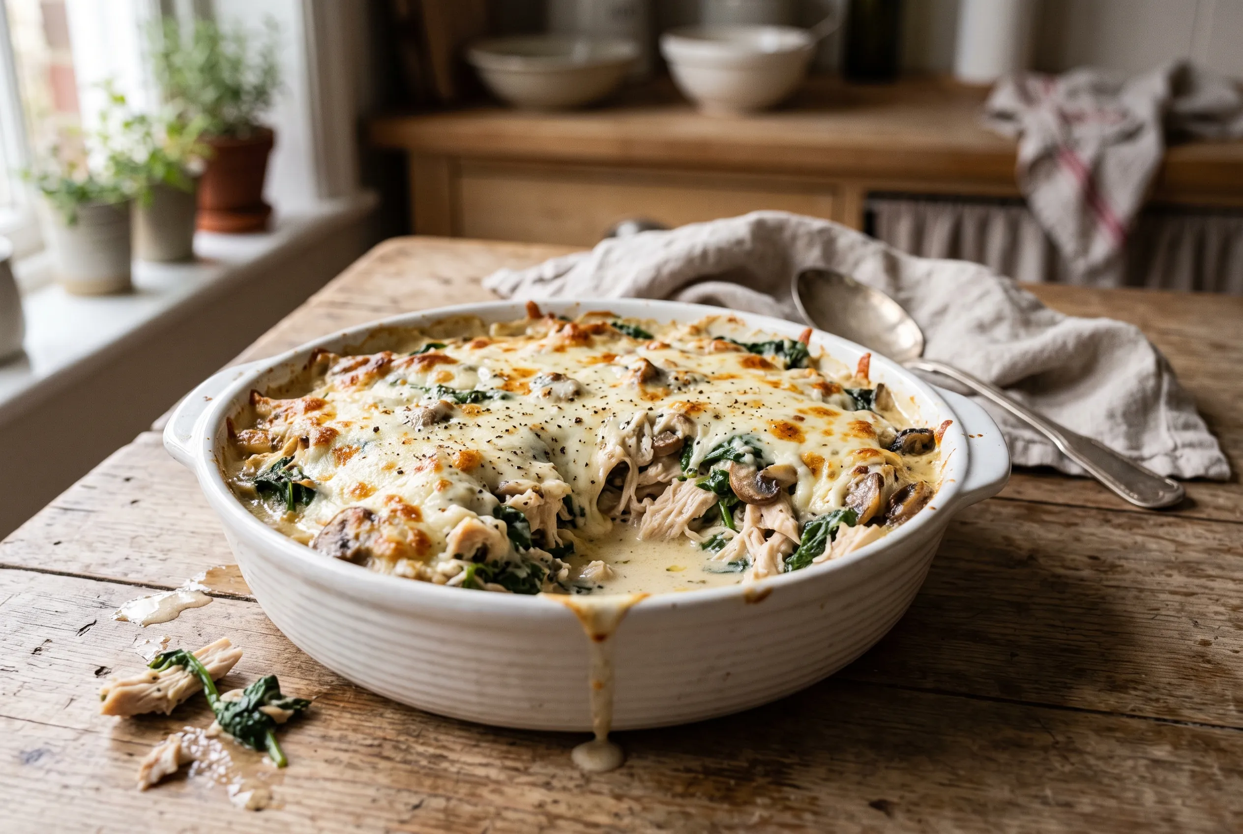 Keto Chicken Spinach Mushroom Bake